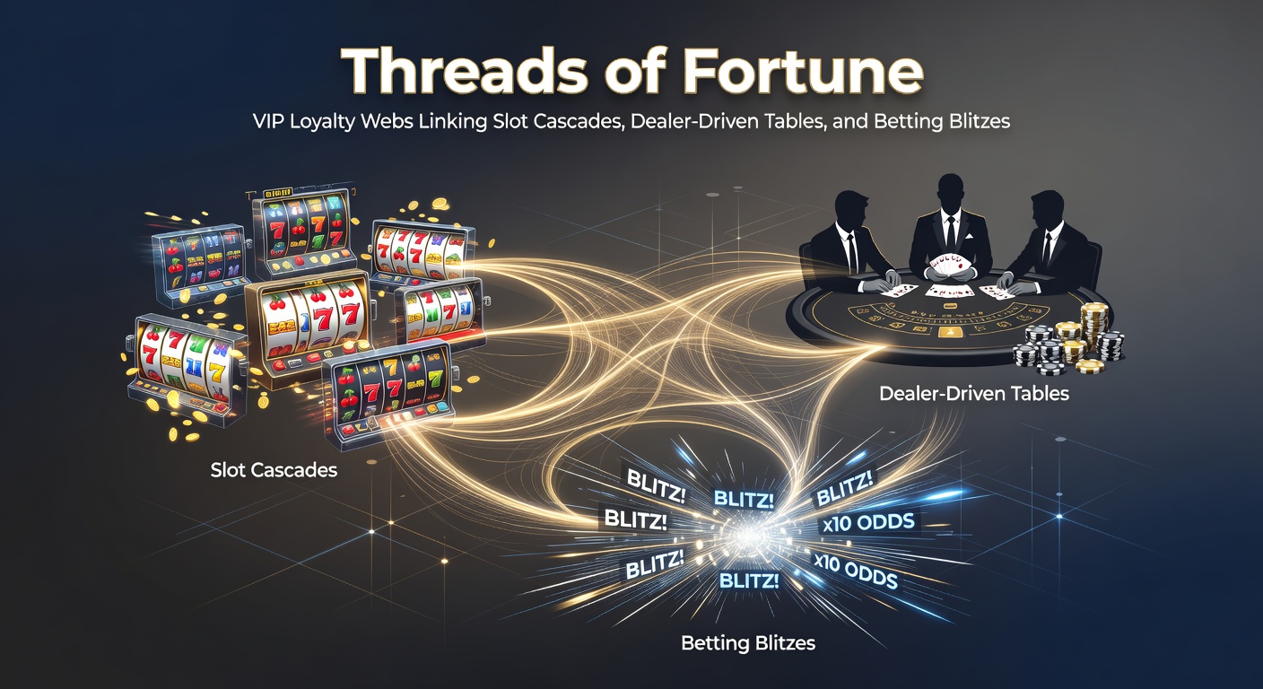 Visuelles Netz aus goldenen Fäden, das Slot-Maschinen, Live-Dealer-Tische und Sportwetten-Symbole verbindet, symbolisiert integrierte VIP-Loyalitätsprogramme